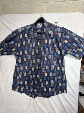 Great Lakes Recreation Vintage Abstract Block Print Button Down Blue Men's LT